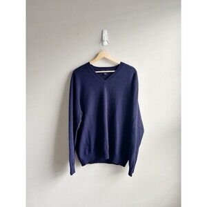 Lands End Navy Blue Cashmere V Neck Sweater Size Large